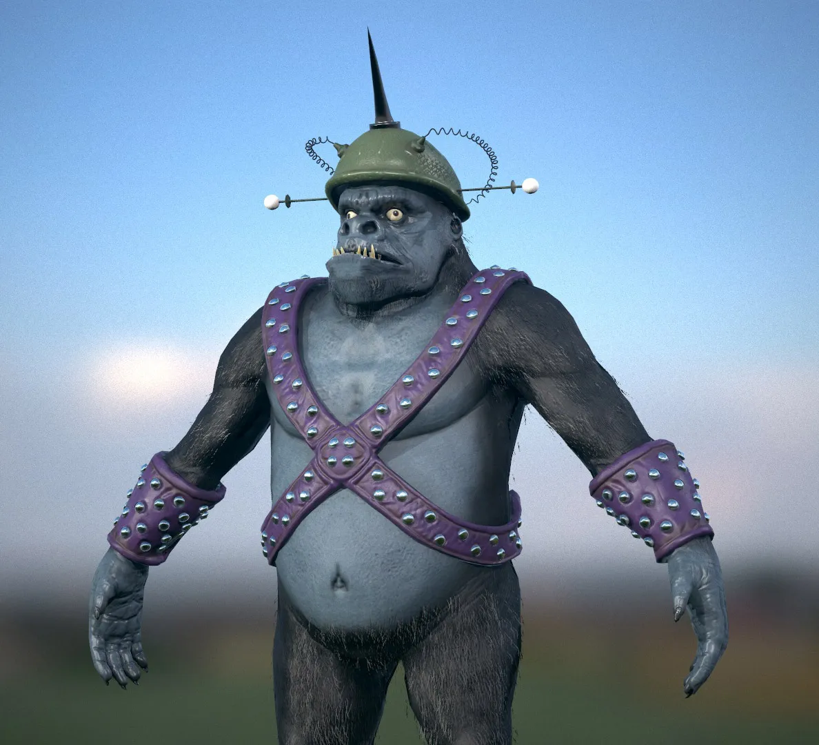 A gorilla in a spiked helmet, from The Deadly Tower of Monsters
