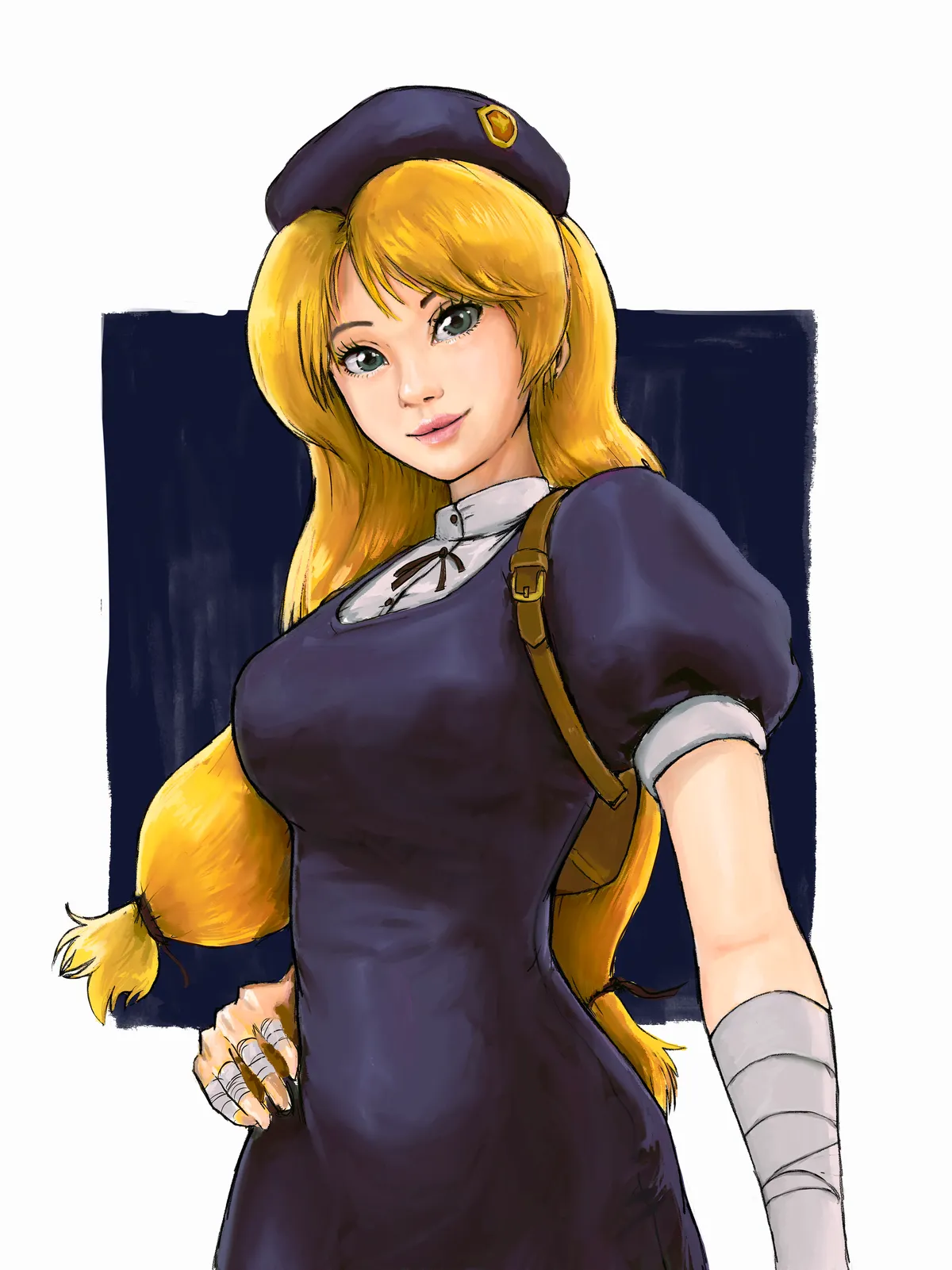 Hinako Shijou from The King of Fighters in her school uniform and beret