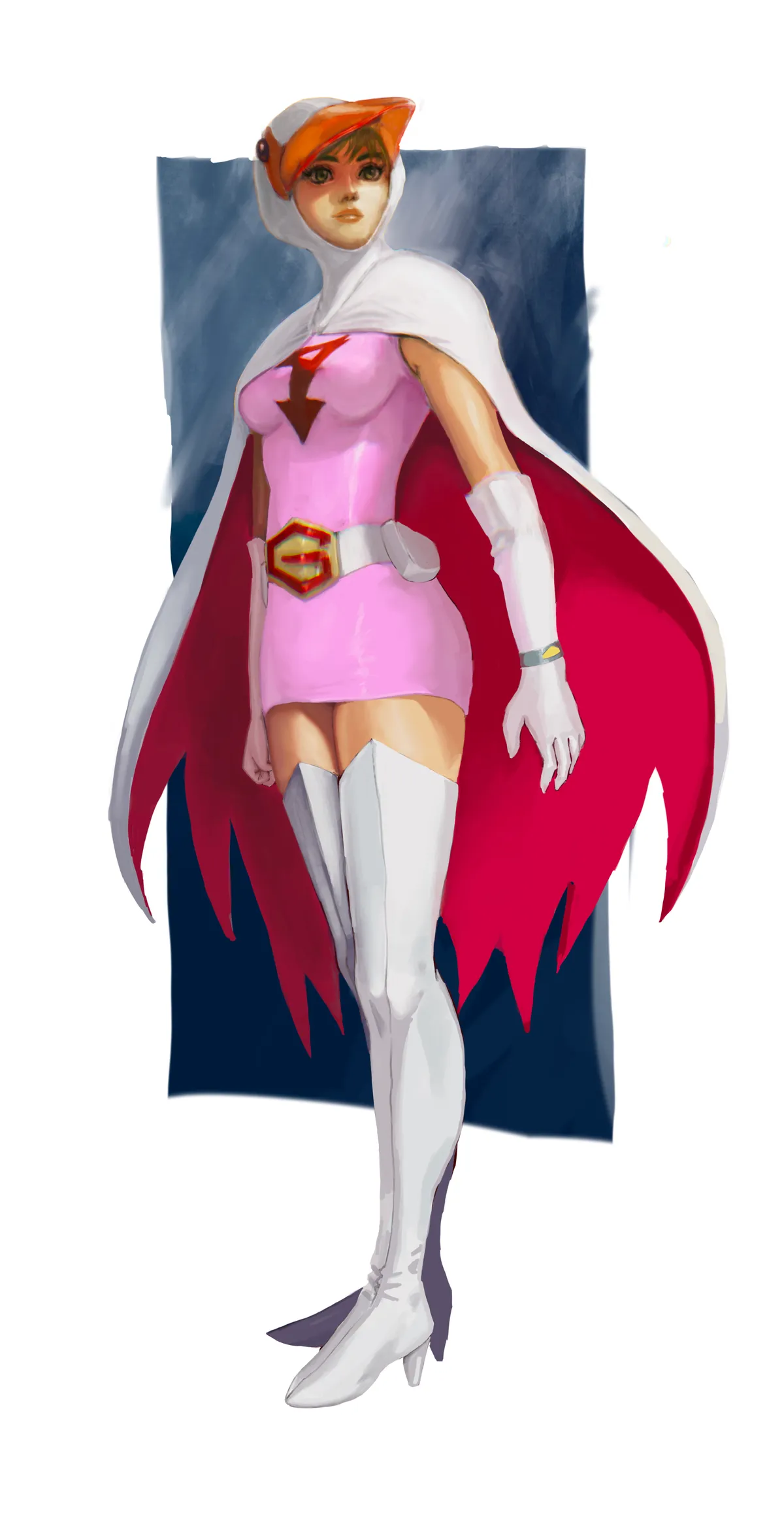 Jun the Swan from Gatchaman in her pink uniform and white cape