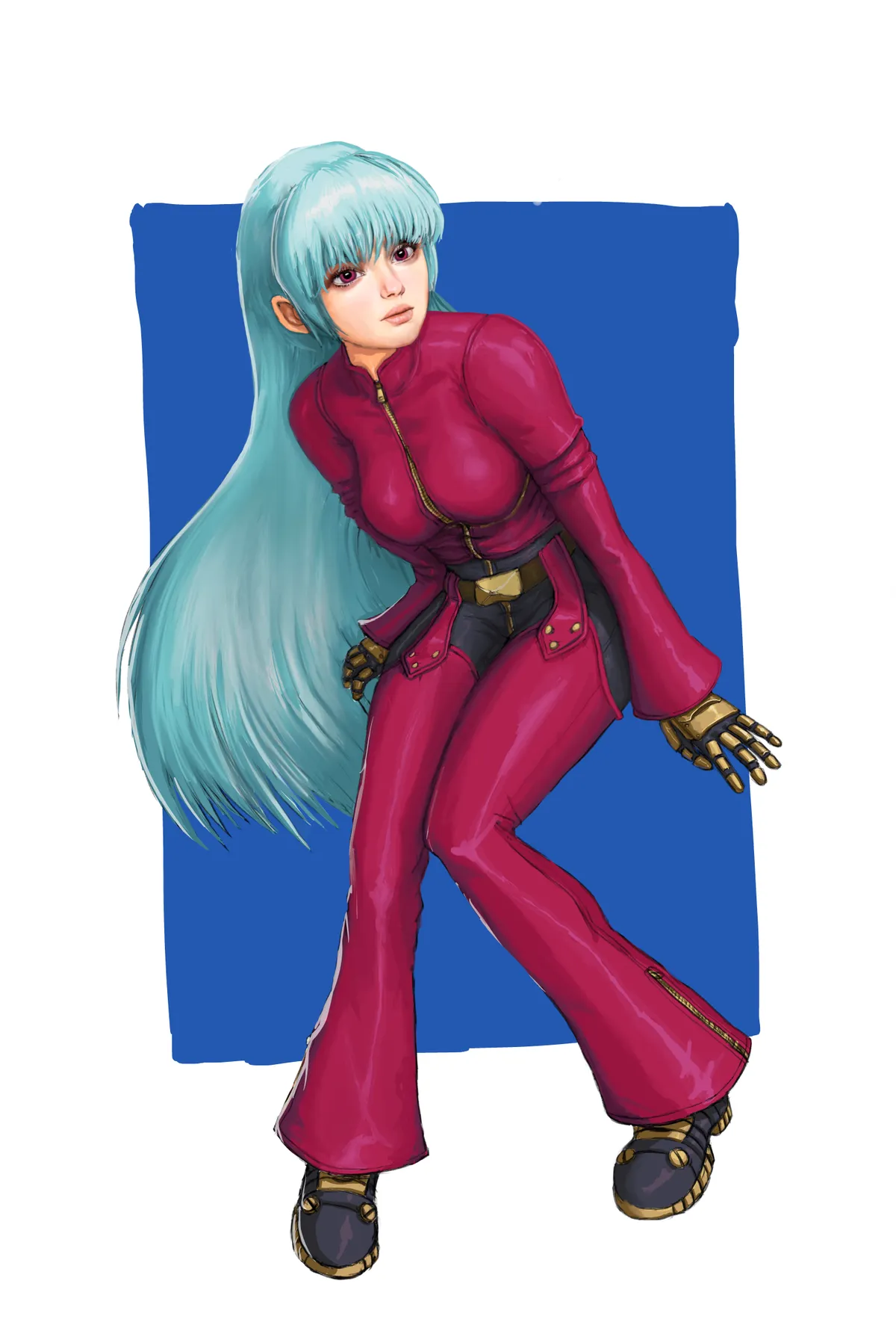 Kula Diamond from The King of Fighters in her red jumpsuit