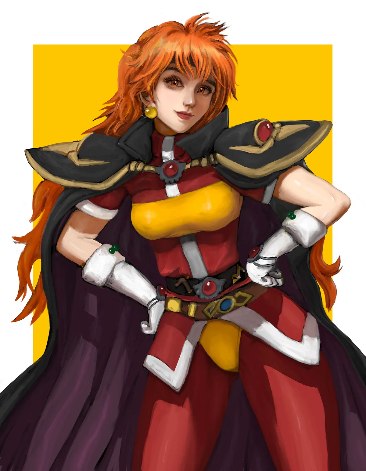 Lina Inverse from Slayers with her hands on her hips, in her black cape