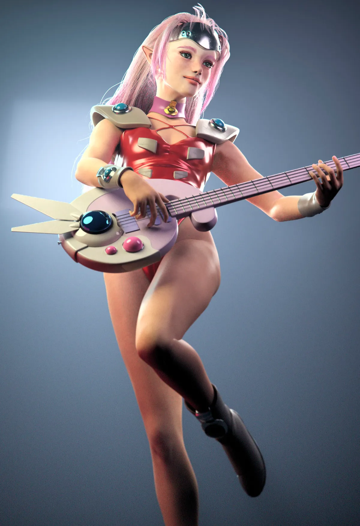 Mylene Jenius from Macross 7 playing a guitar