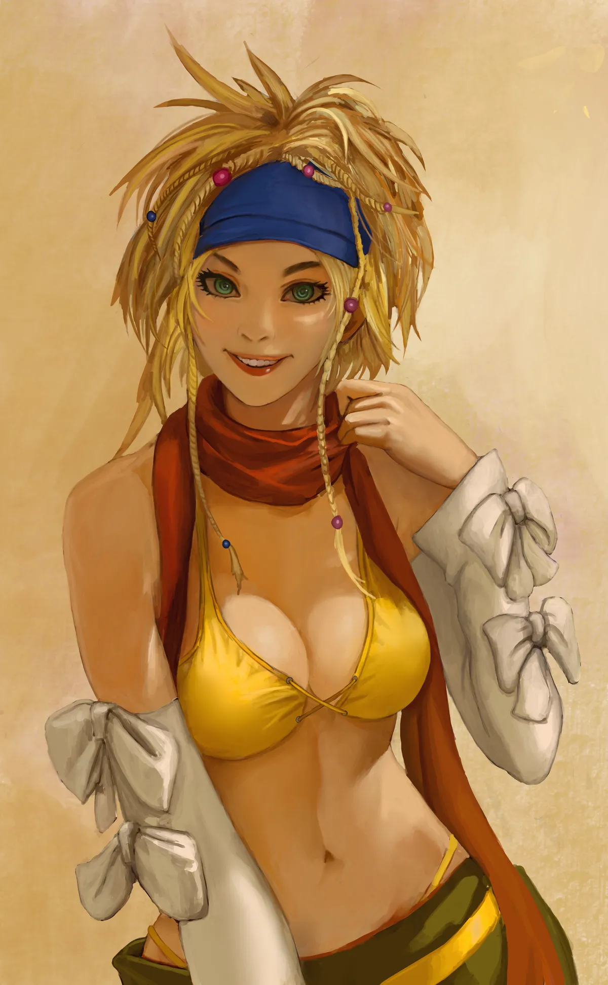 Rikku from Final Fantasy X-2, smiling, with a blue headband