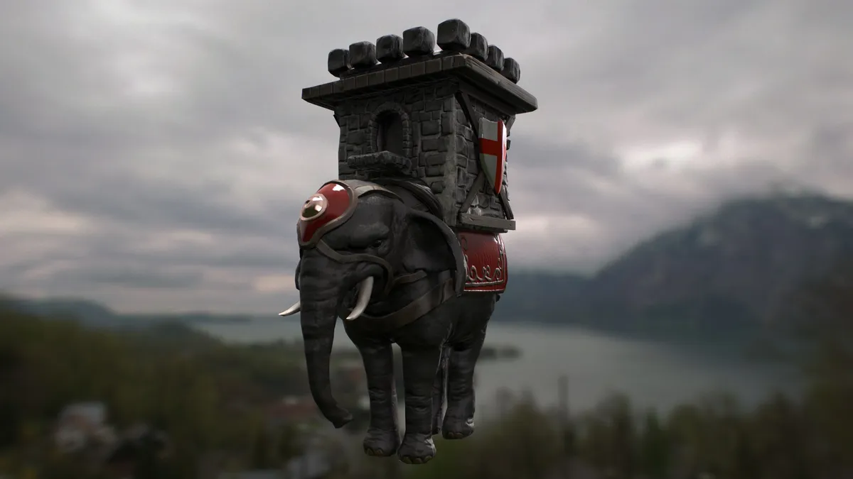 A war elephant carrying a stone tower, from Rock of Ages 2