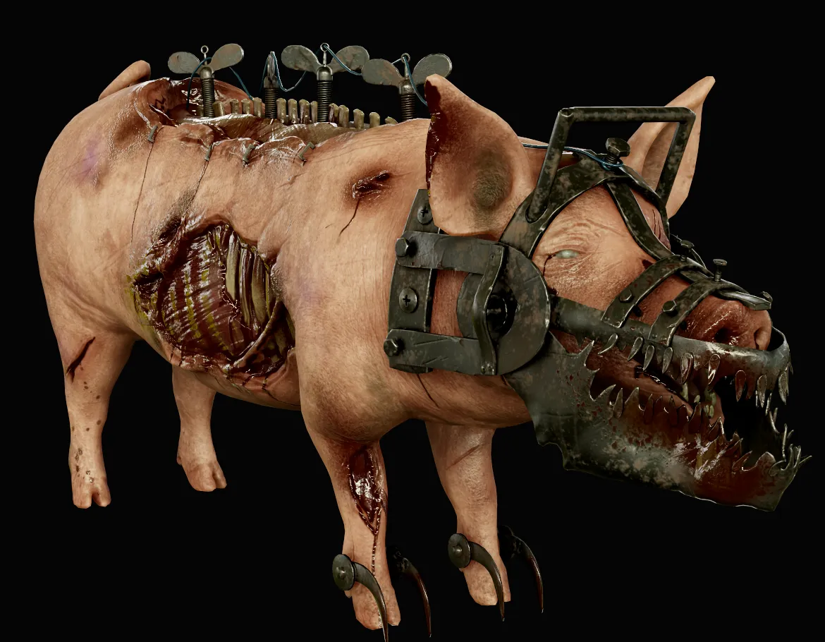 The Undead Pig, a muzzled, wounded pig creature