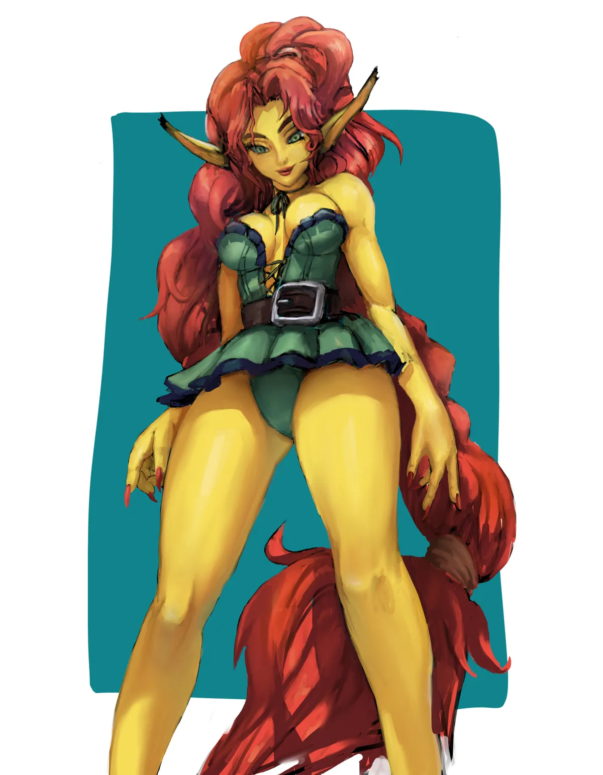 Yellow Iris from Battle Circuit, a bird woman with red feathered hair